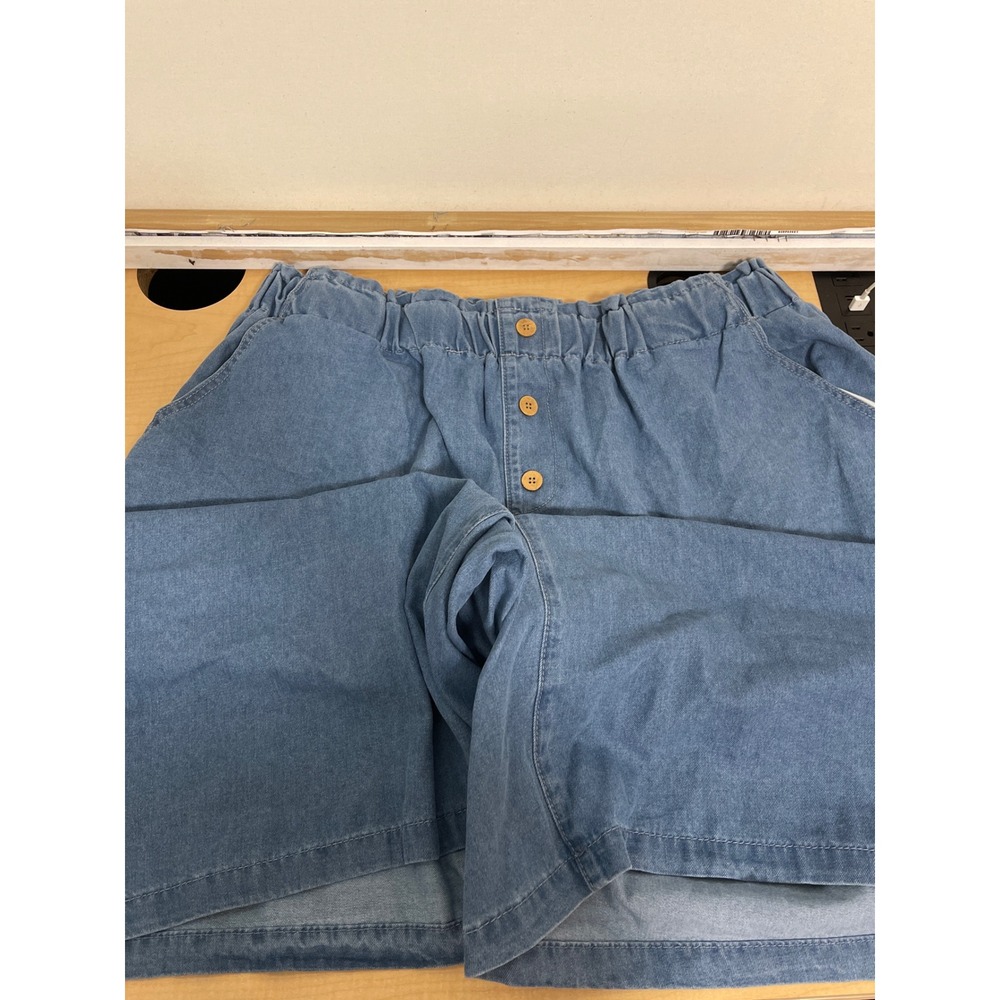 SHEIN Curve+ Blue Denim Paperbag Shorts Elastic Waist 5XL sz2512102133523